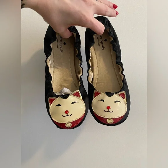 Kate Spade Cat Slippers in Black Satin - Picture 2 of 14